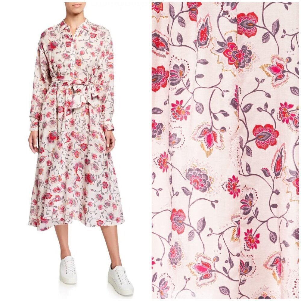 Xirena Everr Tie-Waist Shirtdress ~ Tea Rose Floral Print Medium Nwot